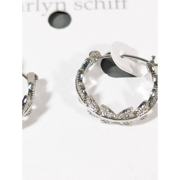 Marlyn Schiff Silver Tone Rhinestone Leaf Vine Hoop Earrings Pierced NEW - Picture 3 of 5